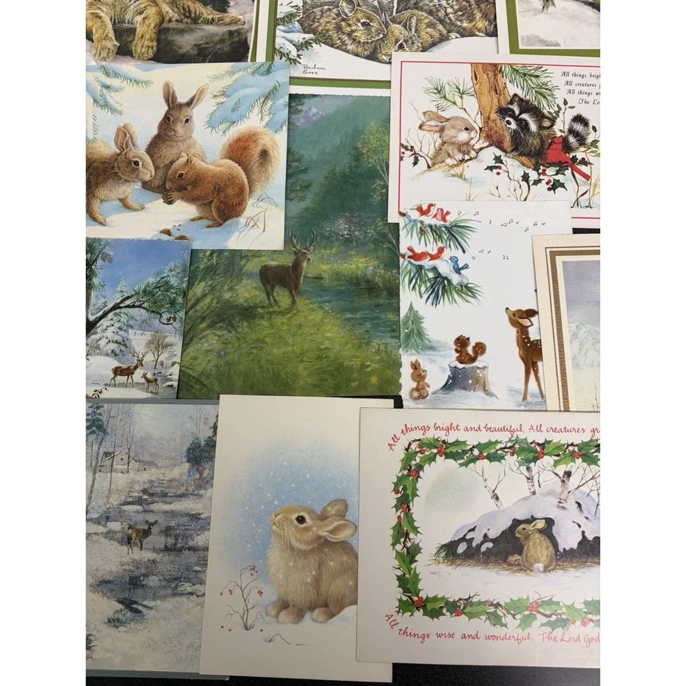 Vintage Animal Christmas Cards Fronts ONLY  Scrapbooking Crafts Decoupage 50+